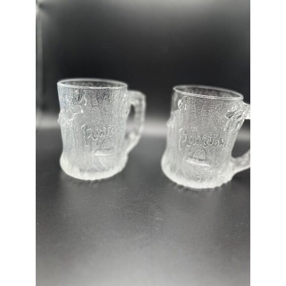 2 McDonalds Flintstones Glass Mug Cup Clear Frosted - Picture 2 of 4